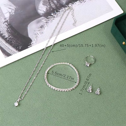 Luxury Women Ring Necklace Earrings Rhinestone Bracelet Jewelry Set