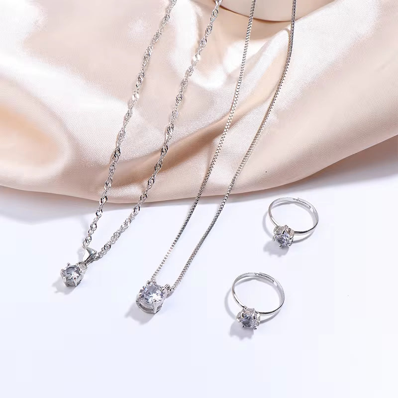 Luxury Women Ring Necklace Earrings Rhinestone Bracelet Jewelry Set