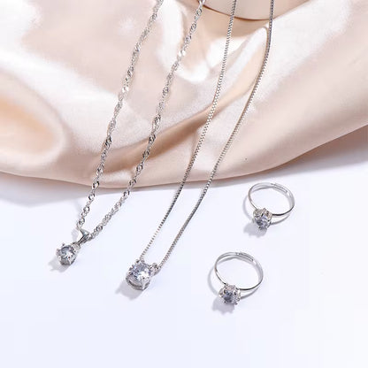 Luxury Women Ring Necklace Earrings Rhinestone Bracelet Jewelry Set